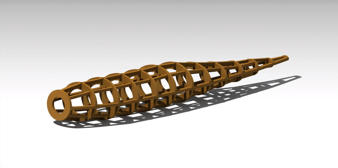 Barrel-shaped fuselage formers and stringers modeled in CATIA V5