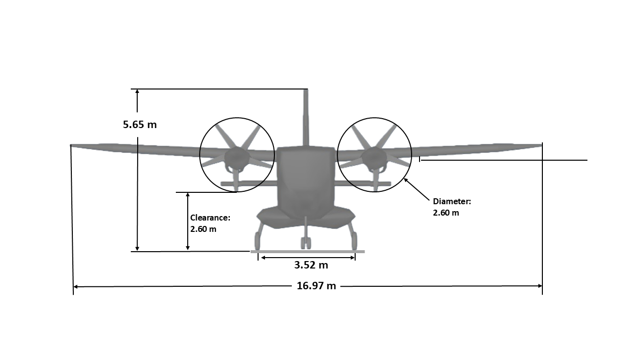 Sky Yak front view with dimensions